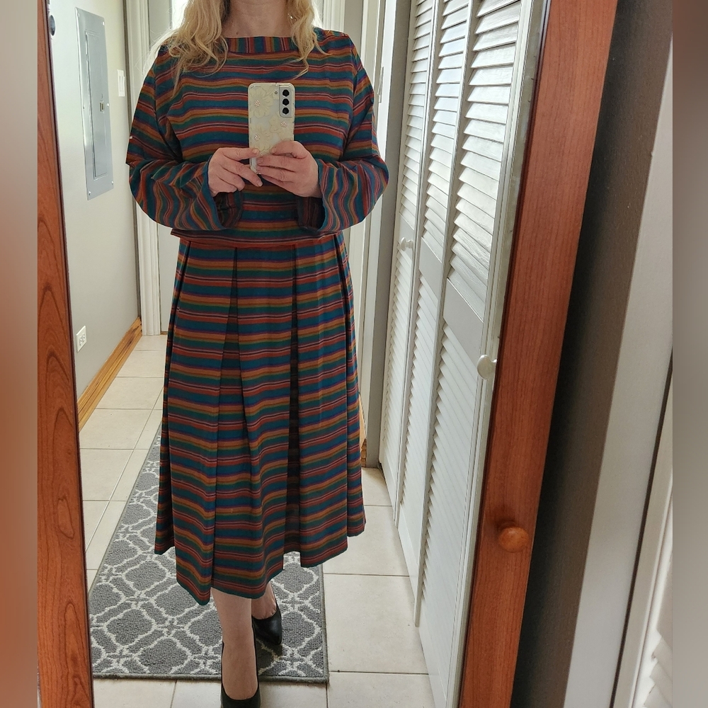 Vintage Liz Claiborne Boat Neck Striped Blouse and Skirt Set